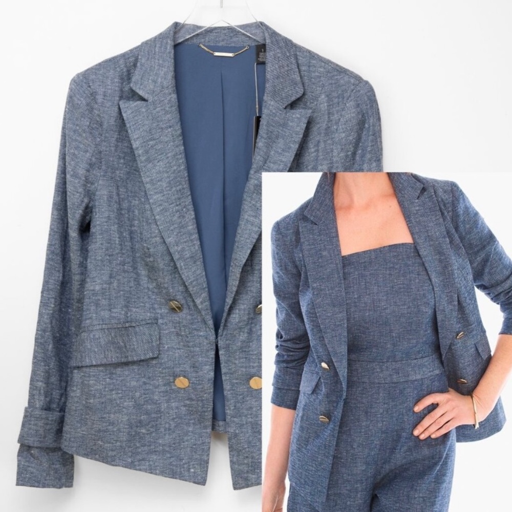 Chico’s Black Label Blue Linen Blend Twill Blazer